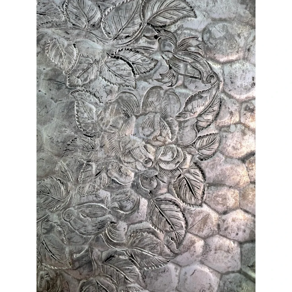 Hand Forged Aluminum Serving Tray 12 Inch Vintage Rose Hammered Floral‎ MCM